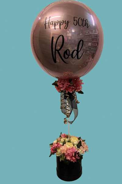Floral balloon orb with round balloon box