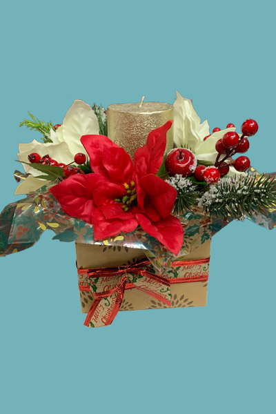 Poinsettia Floral and Candle Box Arrangement