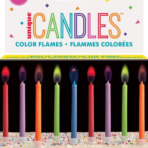10 Colour Flame Candles with Holders