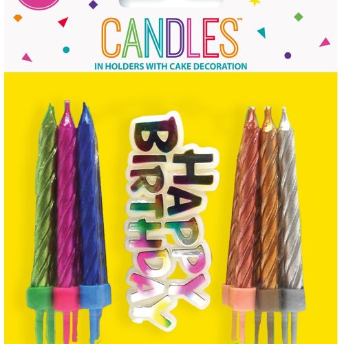 12 Candles with Cake Decoration - Metallic Assorted