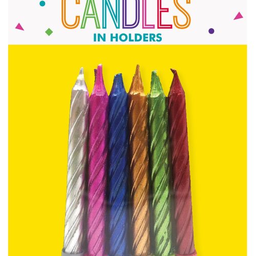 12 Metallic Candles In Holders - Assorted