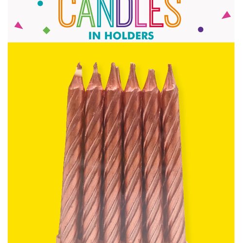 12 Metallic Candles In Holders - Rose Gold
