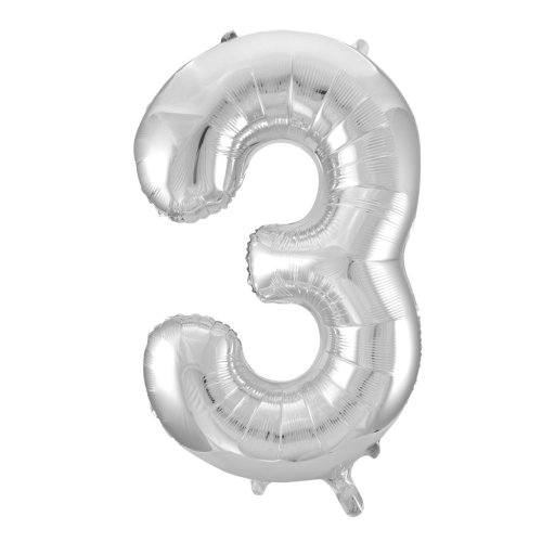 34-inch silver foil number 3 balloon