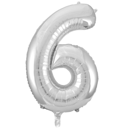 34-inch silver foil number 6 balloon