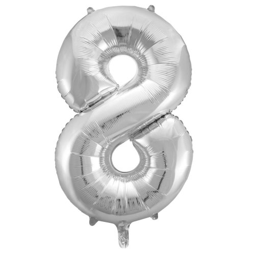 34-inch silver foil number 8 balloon