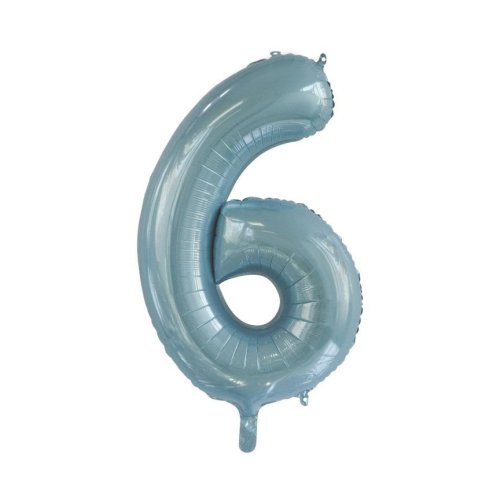 34-inch light blue foil number 6 balloon