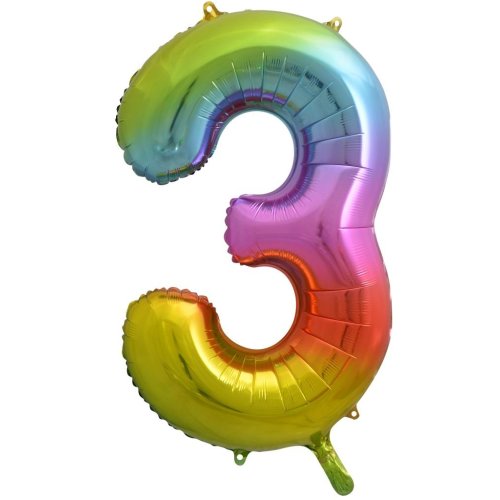 34-inch rainbow splash foil number 3 balloon