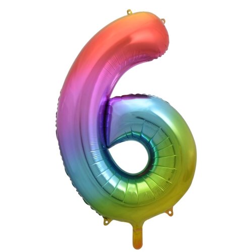 34-inch rainbow splash foil number 6 balloon