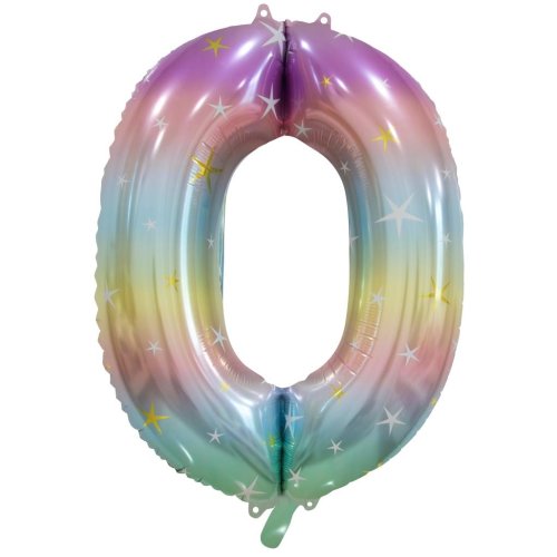 34-inch pastel rainbow foil number 0 balloon