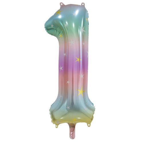 34-inch pastel rainbow foil number 1 balloon