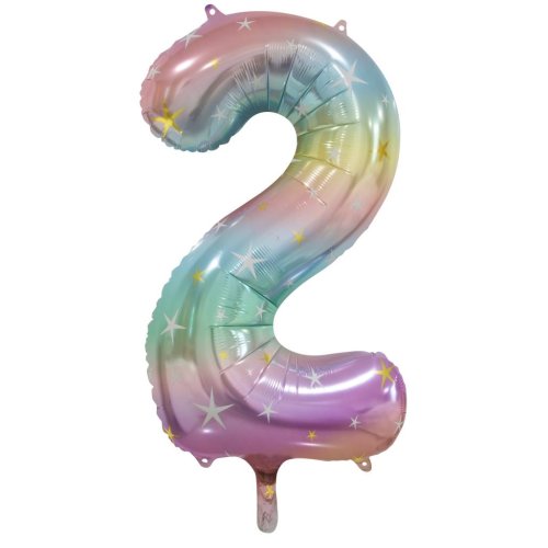 34-inch pastel rainbow foil number 2 balloon