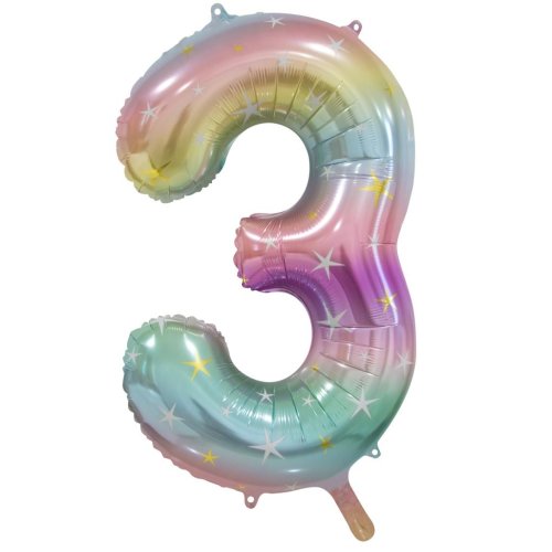 34-inch pastel rainbow foil number 3 balloon