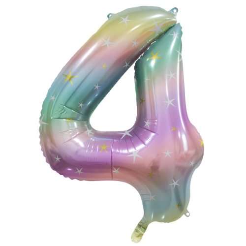 34-inch pastel rainbow foil number 4 balloon
