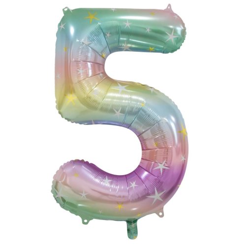 34-inch pastel rainbow foil number 5 balloon