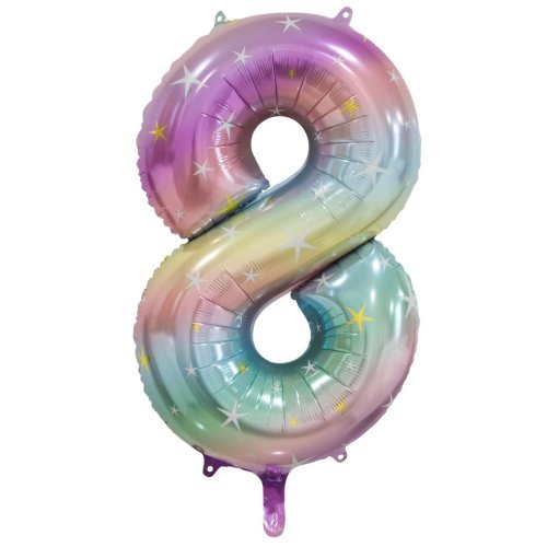 34-inch pastel rainbow foil number 8 balloon