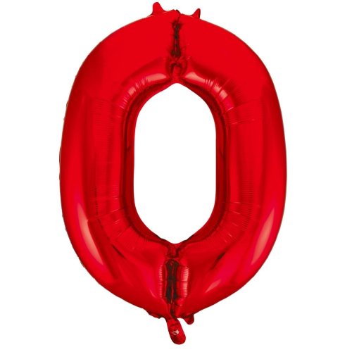 34-inch red foil number 0 balloon