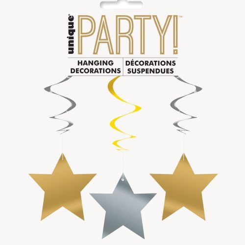 3 Star Swirl Hanging Decorations - Gold & Silver