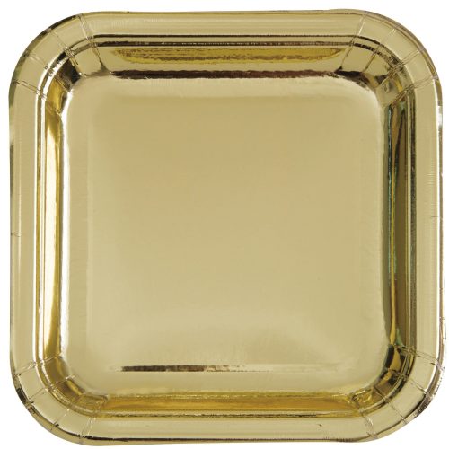 Gold Foil 8 x 23cm (9") Square Paper Plates — illustrative reference; actual product differs as described