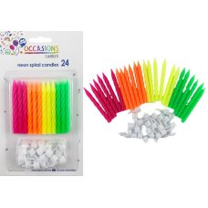 Alpen Neon Birthday Candles with Holders – Pack of 24