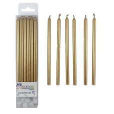 Alpen Gold Metallic Slim Birthday Candles with Holders – 120mm, Pack of 12