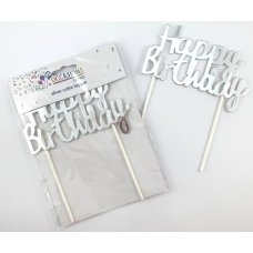 Alpen Silver Happy Birthday Metallic Cake Topper