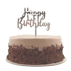 Alpen Silver Happy Birthday Acrylic Cake Topper