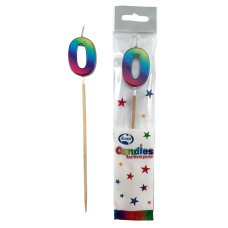Alpen Rainbow Metallic Number 0 Candle on a Stick