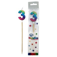 Alpen Rainbow Metallic Number 3 Candle on a Stick