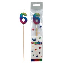 Alpen Rainbow Metallic Number 6 Candle on a Stick