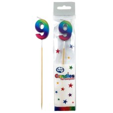 Alpen Rainbow Metallic Number 9 Candle on a Stick