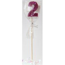 Alpen Pink Glitter Number 2 Candle on a Stick