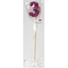 Alpen Pink Glitter Number 3 Candle on a Stick