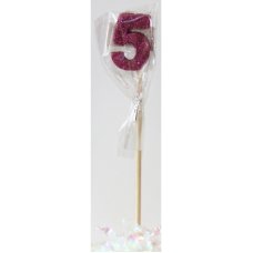Alpen Pink Glitter Number 5 Candle on a Stick