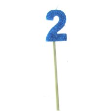 Alpen Blue Glitter Number 2 Candle on a Stick
