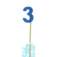 Alpen Blue Glitter Number 3 Candle on a Stick
