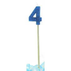 Alpen Blue Glitter Number 4 Candle on a Stick