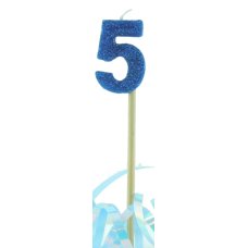 Alpen Blue Glitter Number 5 Candle on a Stick