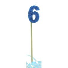 Alpen Blue Glitter Number 6 Candle on a Stick