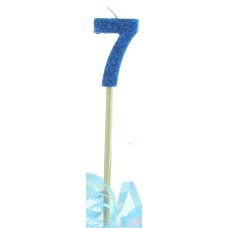 Alpen Blue Glitter Number 7 Candle on a Stick