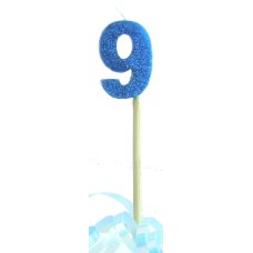 Alpen Blue Glitter Number 9 Candle on a Stick