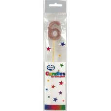 Alpen Rose Gold Glitter Number 6 Candle on a Stick