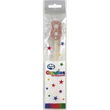 Alpen Rose Gold Glitter Number 8 Candle on a Stick