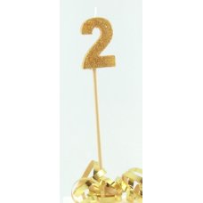 Alpen Gold Glitter Number 2 Candle on a Stick