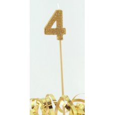 Alpen Gold Glitter Number 4 Candle on a Stick