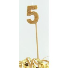 Alpen Gold Glitter Number 5 Candle on a Stick
