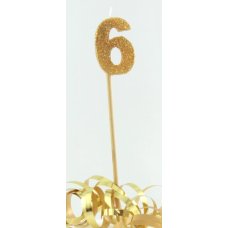 Alpen Gold Glitter Number 6 Candle on a Stick