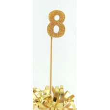 Alpen Gold Glitter Number 8 Candle on a Stick