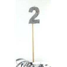 Alpen Silver Glitter Number 2 Candle on a Stick