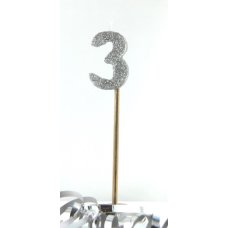 Alpen Silver Glitter Number 3 Candle on a Stick