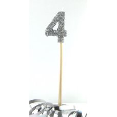 Alpen Silver Glitter Number 4 Candle on a Stick